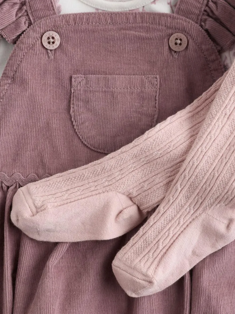 Discount Next Purple/ White Cord Baby Romper and Long Sleeve Bodysuit and Tights 3 Piece Set (0mths-2yrs)