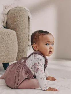 Discount Next Purple/ White Cord Baby Romper and Long Sleeve Bodysuit and Tights 3 Piece Set (0mths-2yrs)