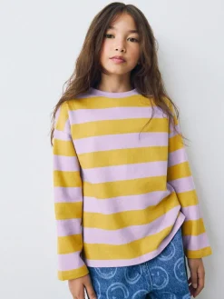 New Next Textured Long Sleeve Top (3-16yrs) Purple/Ochre Stripe