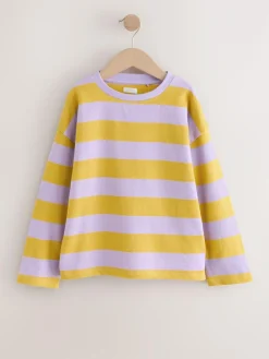 New Next Textured Long Sleeve Top (3-16yrs) Purple/Ochre Stripe