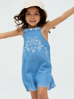 Best Raffya Blue Rachel Embroidered 100% Cotton Romper