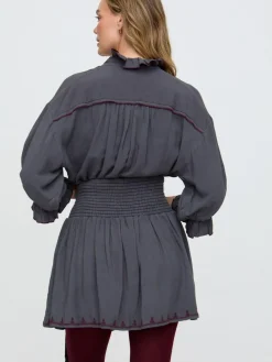 Hot Raffya Grey Julie Embroidered Skater Mini Skirt