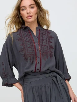 Hot Raffya Grey Julie Embroidered Skater Mini Skirt