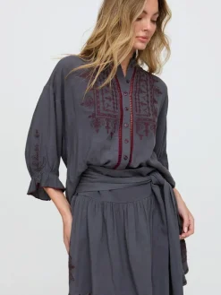 Hot Raffya Grey Julie Embroidered Skater Mini Skirt