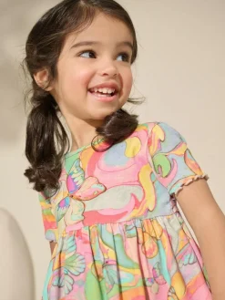 Hot Next Rainbow Butterfly Ribbed Jersey Dress (3mths-7yrs)