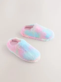Next Faux Fur Mule Slippers Rainbow