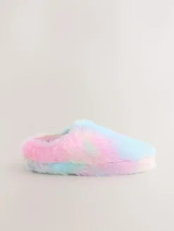Next Faux Fur Mule Slippers Rainbow