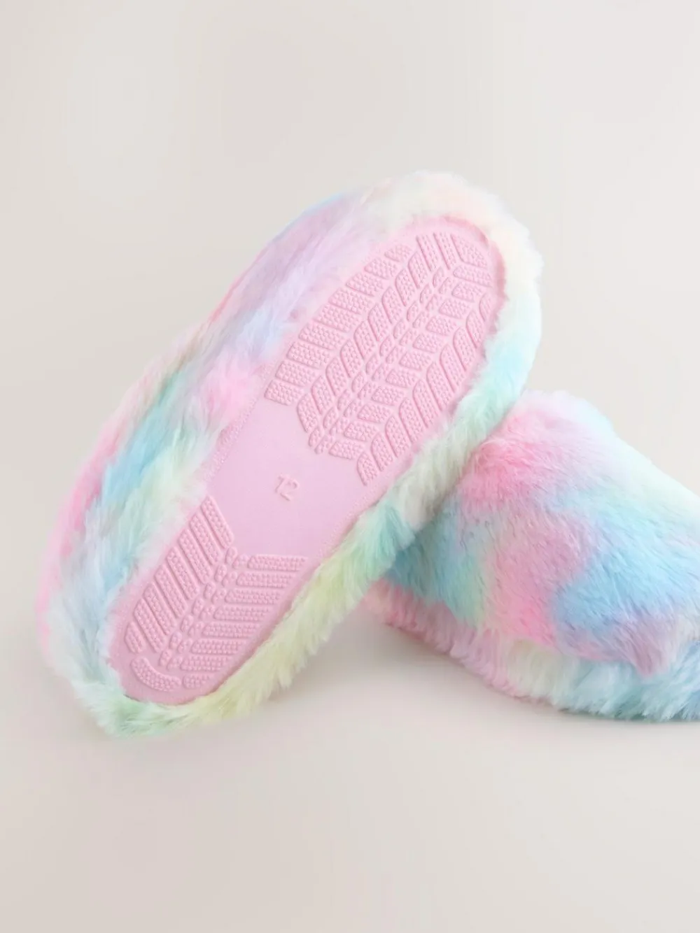 Next Faux Fur Mule Slippers Rainbow