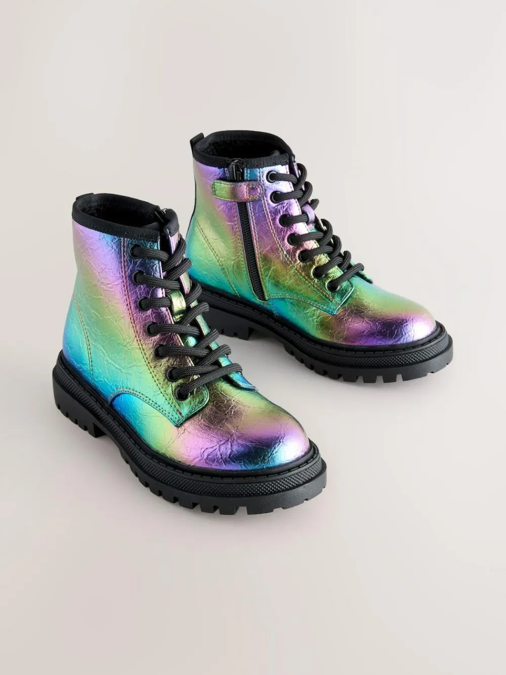 New Next Rainbow Metallic Standard Fit (F) Warm Lined Lace-Up Ankle Boots