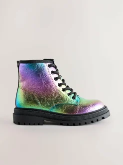 New Next Rainbow Metallic Standard Fit (F) Warm Lined Lace-Up Ankle Boots