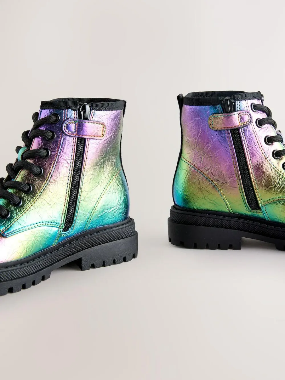 New Next Rainbow Metallic Standard Fit (F) Warm Lined Lace-Up Ankle Boots
