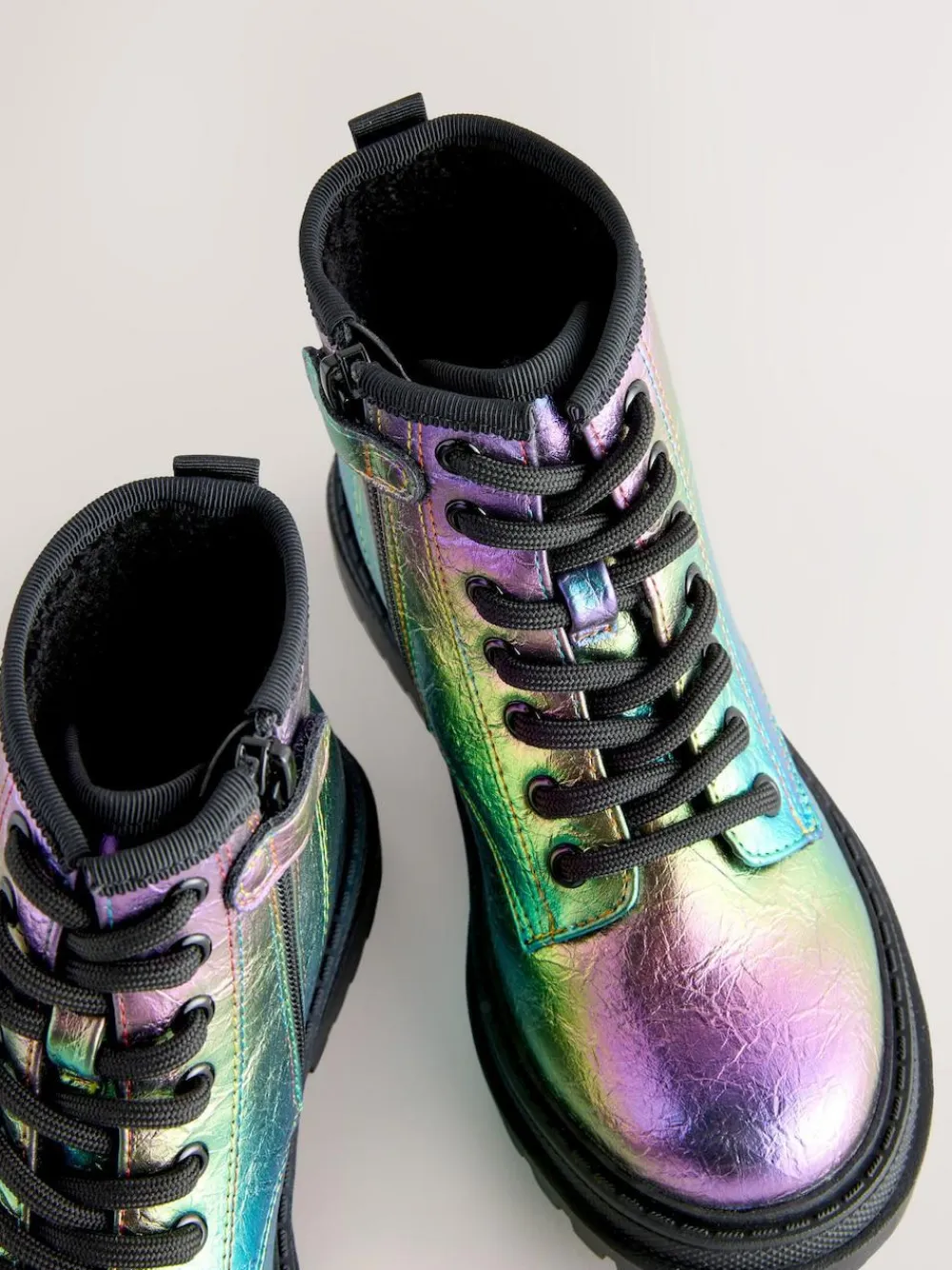 New Next Rainbow Metallic Standard Fit (F) Warm Lined Lace-Up Ankle Boots