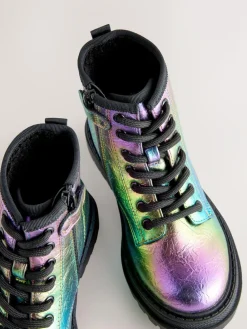 Next Rainbow Metallic Wide Fit (G) Warm Lined Lace-Up Ankle Boots^ Boots & Wellies