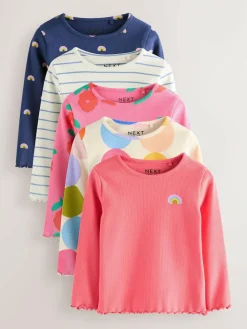 Next Rainbow Spot Long Sleeve Rib Tops 5 Pack (3mths-7yrs)^ Tops|Nightwear
