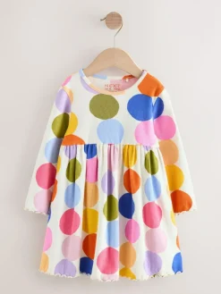 Next Rainbow Spot Long Sleeve Ribbed Dress (3mths-7yrs)^ Newborn Clothing|Baby Girls