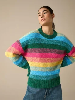 New Next Crew Neck Jumper With Wool Rainbow Stripe