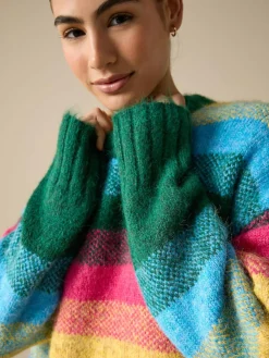 New Next Crew Neck Jumper With Wool Rainbow Stripe