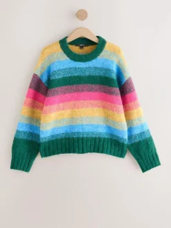 New Next Crew Neck Jumper With Wool Rainbow Stripe