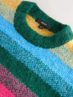 New Next Crew Neck Jumper With Wool Rainbow Stripe