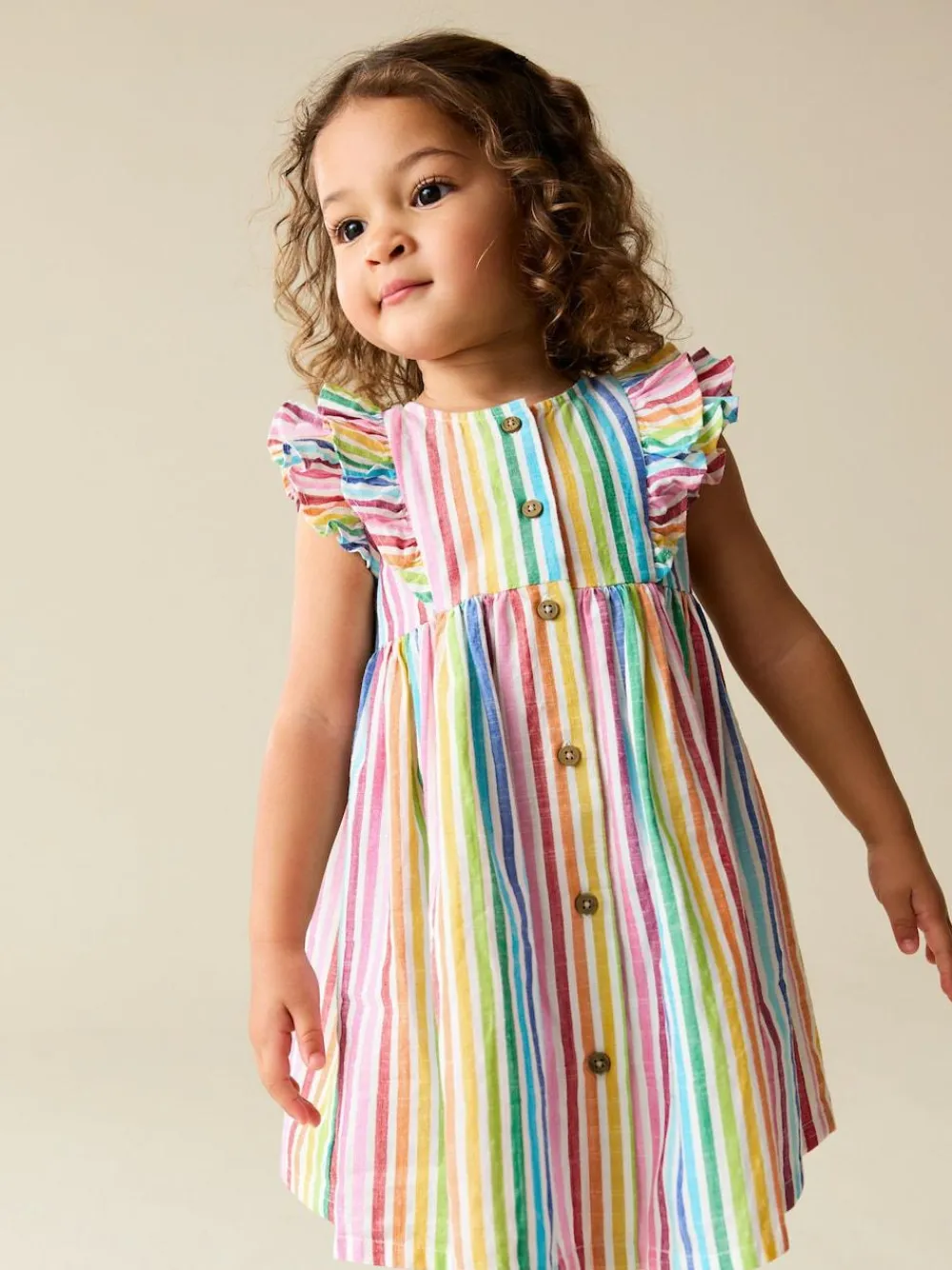 Next Rainbow Stripe Double Ruffle Sleeve Dress (3mths-8yrs)^ Baby Girls|Dresses