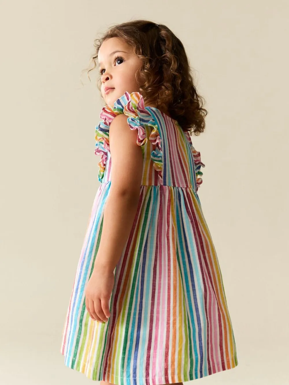 Next Rainbow Stripe Double Ruffle Sleeve Dress (3mths-8yrs)^ Baby Girls|Dresses