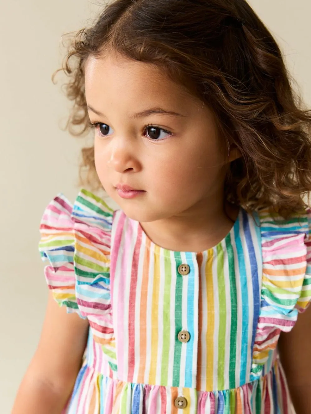 Next Rainbow Stripe Double Ruffle Sleeve Dress (3mths-8yrs)^ Baby Girls|Dresses