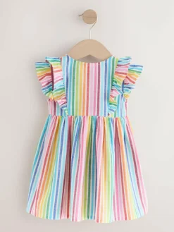 Next Rainbow Stripe Double Ruffle Sleeve Dress (3mths-8yrs)^ Baby Girls|Dresses