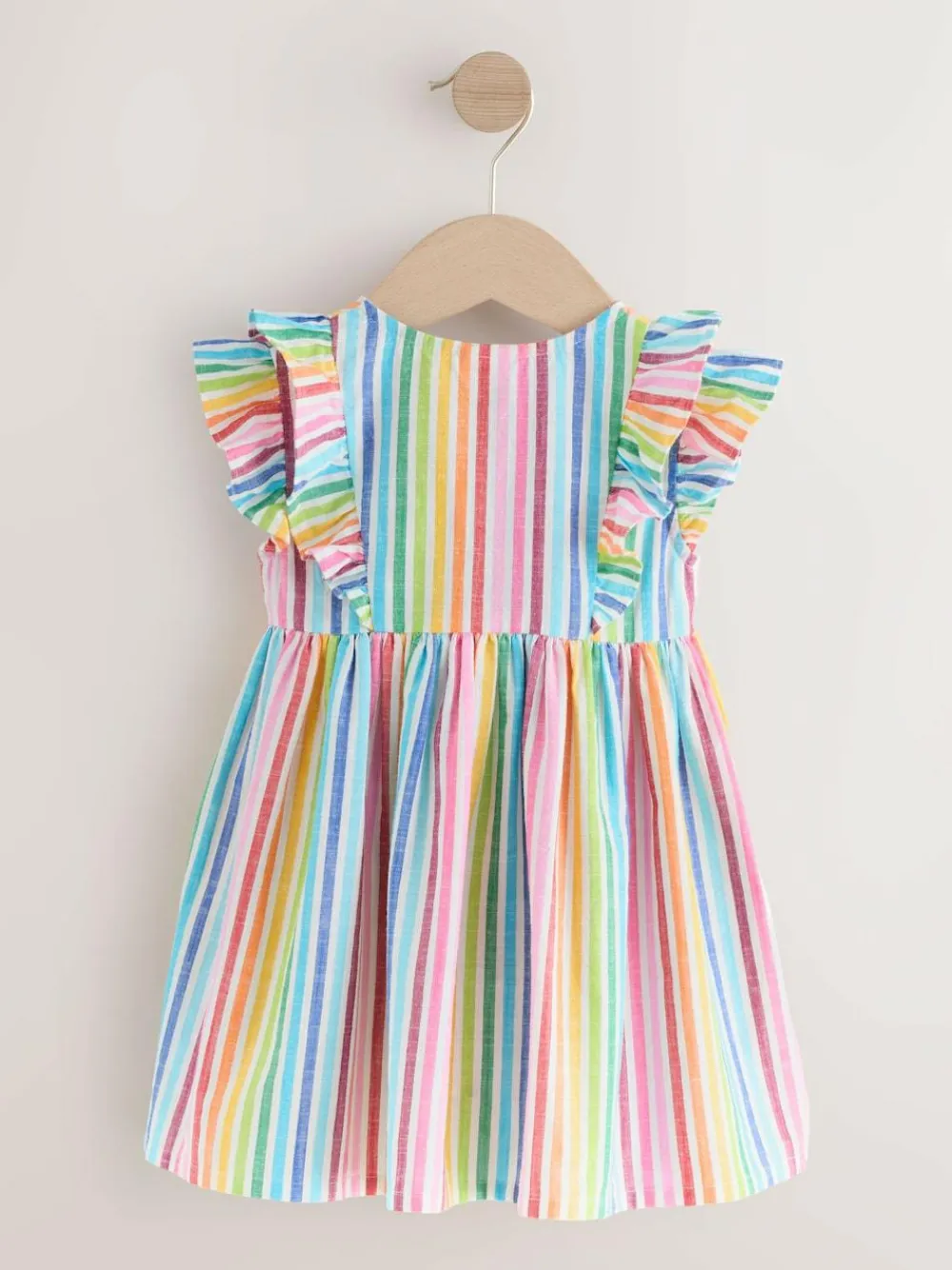 Next Rainbow Stripe Double Ruffle Sleeve Dress (3mths-8yrs)^ Baby Girls|Dresses
