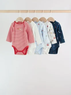 Next Red Baby London Long Sleeve Bodysuits 5 Pack^BOY Bodysuits & Vests|Vests