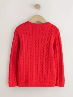 Next Red Cable Knit Crew Neck Jumper (3-16yrs)^BOY Knitwear & Sweaters|Knitwear