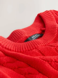 Next Red Cable Knit Crew Neck Jumper (3-16yrs)^BOY Knitwear & Sweaters|Knitwear
