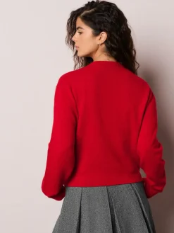 Next Red Cherry Buttons Crew Neck Knitted Cardigan With Wool^Women Occasionwear|Knitwear