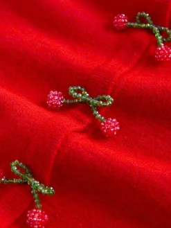 Next Red Cherry Buttons Crew Neck Knitted Cardigan With Wool^Women Occasionwear|Knitwear