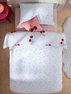 Next Red Cherry Poms Printed Polycotton Duvet Cover and Pillowcase Bedding Set^ Childrens Bedding|Bedsets & Duvet Covers