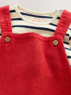 New Next Red Cord Dungarees and Bodysuit Set (0mths-2yrs)