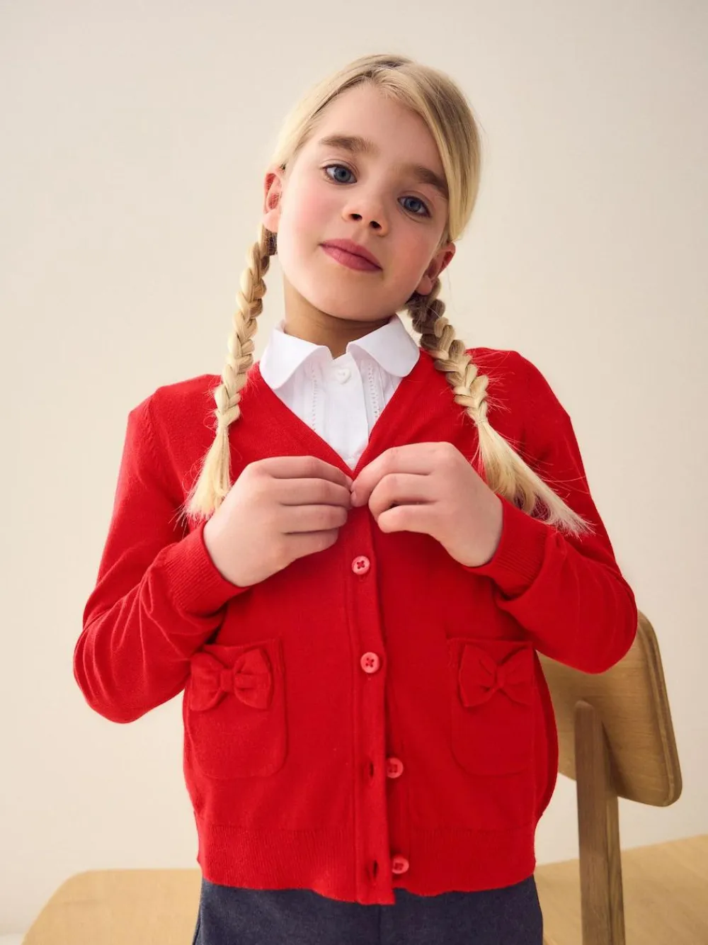 Next Cotton Rich Bow Pocket School Cardigan (3-16yrs)^ Knitwear & Sweaters|Knitwear