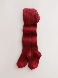 Best Next Red Cotton Rich Rib Tights
