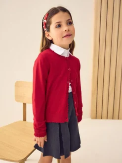 Next Cotton Rich Scalloped Edge School Cardigan (3-16yrs)^ Knitwear & Sweaters|Knitwear