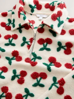 Outlet Next Red Ecru White Borg Cherry Graphic Zip Neck Fleece