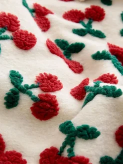 Outlet Next Red Ecru White Borg Cherry Graphic Zip Neck Fleece