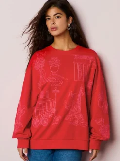 Next Red Embroidered Sweatshirt^Women Hoodies & Sweatshirts