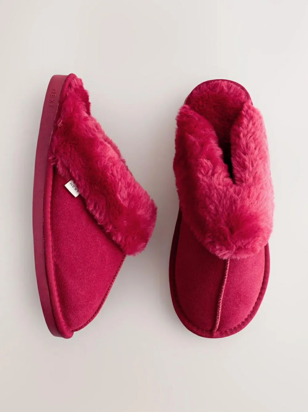 Next Red Faux Fur Lined Suede Mule Slippers^Women All Night & Lounge|Slippers