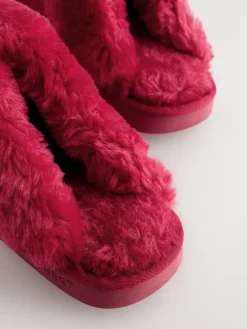 Next Red Faux Fur Lined Suede Mule Slippers^Women All Night & Lounge|Slippers