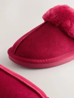 Next Red Faux Fur Lined Suede Mule Slippers^Women All Night & Lounge|Slippers