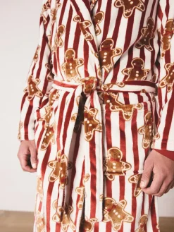 Next Red Gingerbread Matching Family Christmas Cosy Fleece Dressing Gown^ Bathrobe