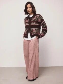 Next Gingham Wide Leg Trousers Red