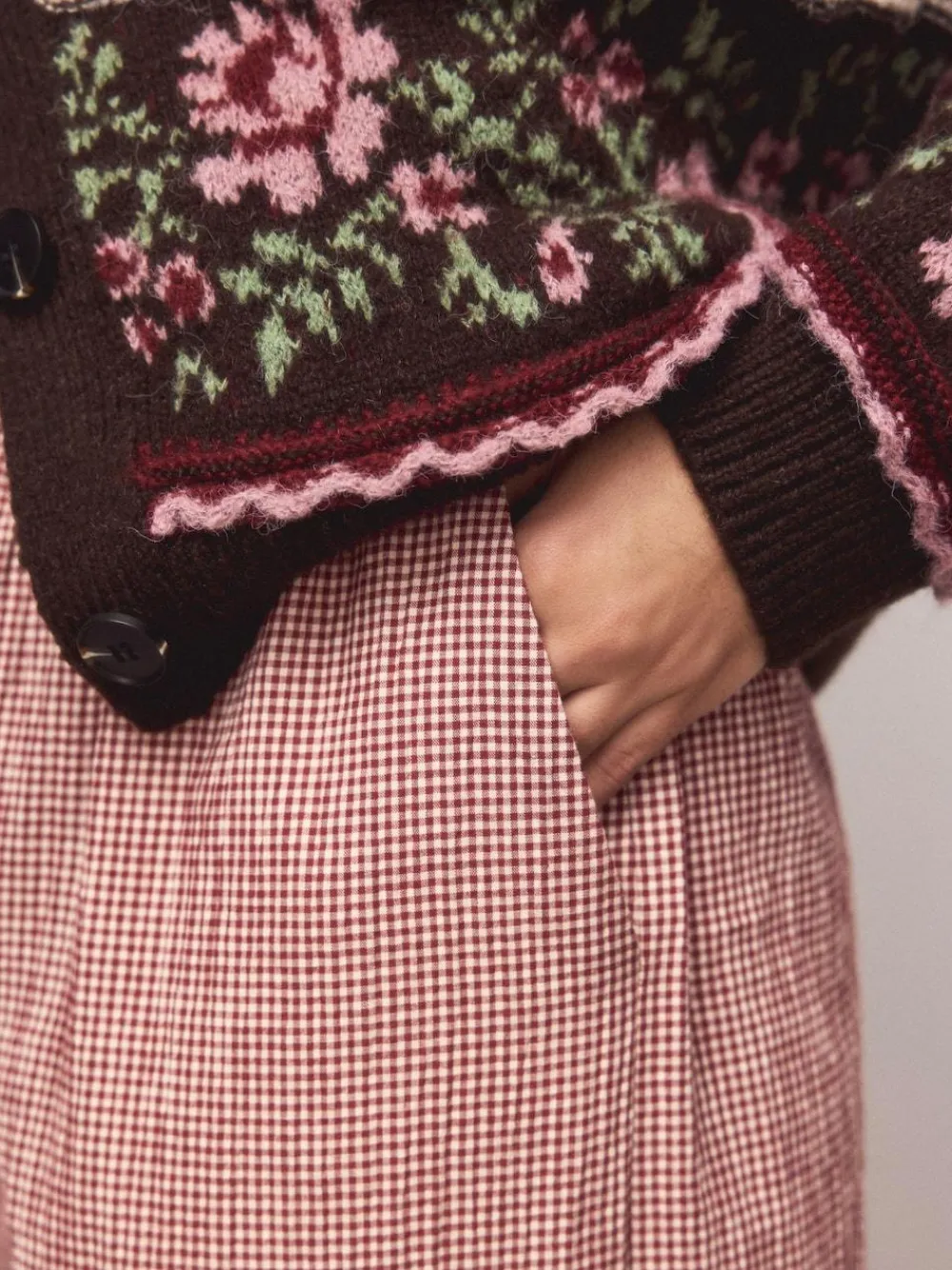 Next Gingham Wide Leg Trousers Red