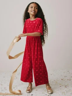 Next Heart Embossed Velour Jumpsuit (3-16yrs)^ Jumpsuits & Playsuits