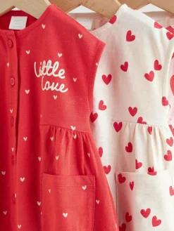 New Next 3 Pack Baby Rompers Red Heart Printed Button Through