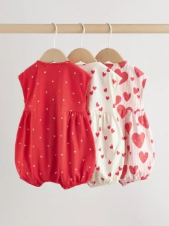 New Next 3 Pack Baby Rompers Red Heart Printed Button Through